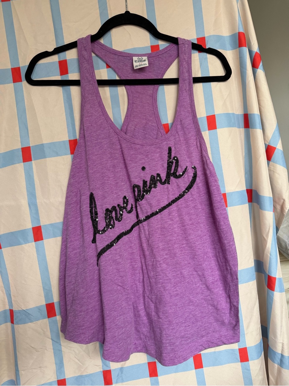 Iconic 2010s PINK Victoria's Secret Racerback Tank with Black Sparkle Script